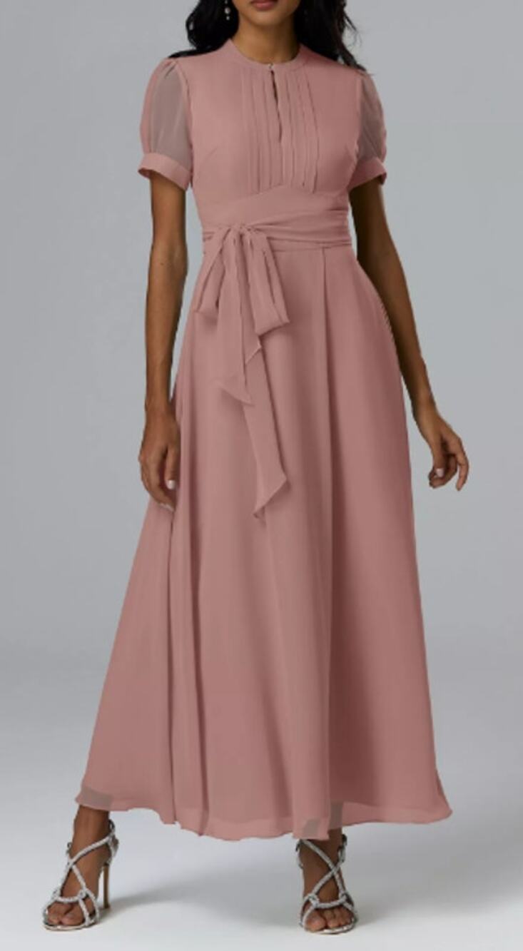 AW BRIDAL 16 1X dusty rose pink chiffon Christina bridesmaid maxi dress NEW 0b10